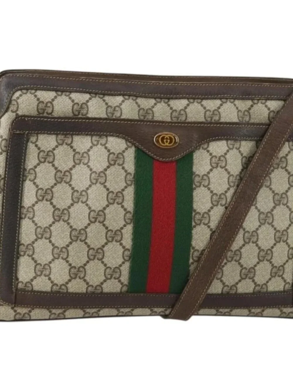 GUCCI GG Supreme Web Sherry Line Bag PVC Beige Gold 41 001 4085 Auth 156428 - Picture 2 of 16